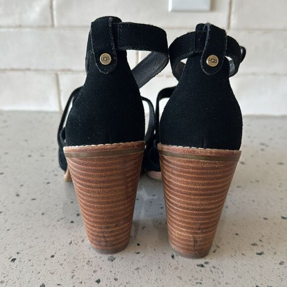 UGG Harris Black Suede Strappy Stacked Block Heeled Sandals Women’s Size 11 EUC - Picture 5 of 16